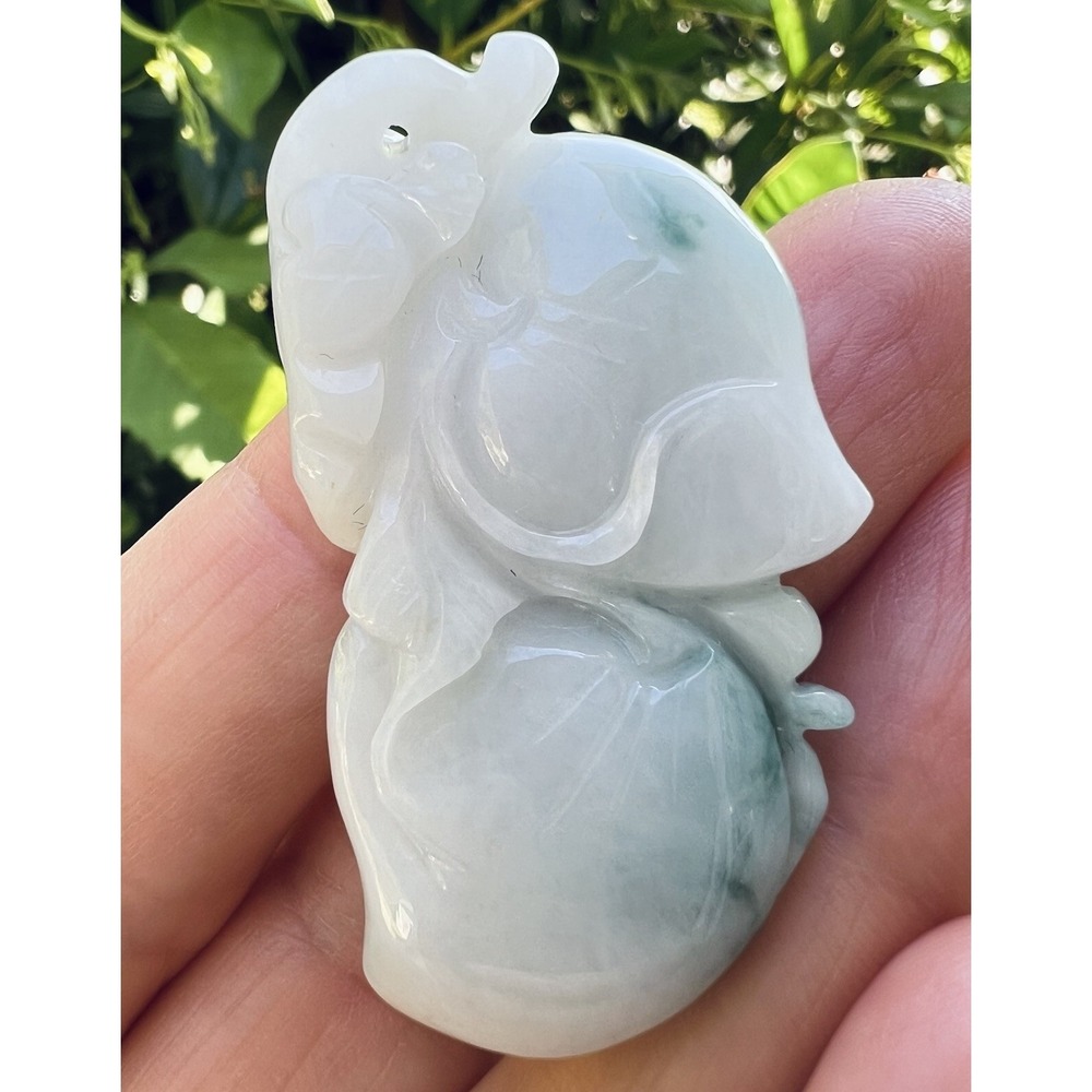 Natural Green Jade Jadeite Pendant Elephant Peach Carved Lucky Prosperity  Charm